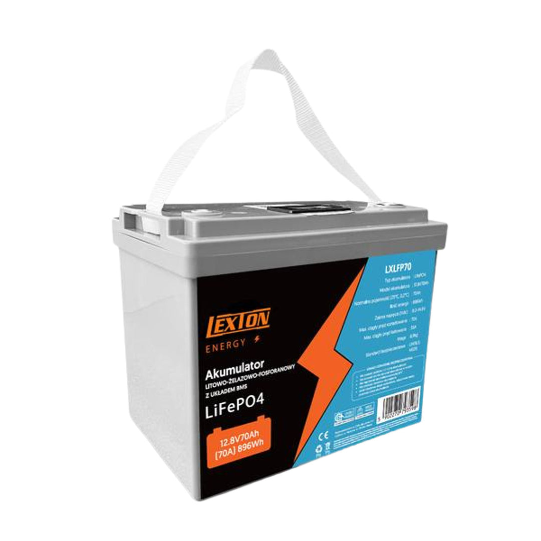 Lexton Lithium-Eisen-Phosphat LiFePo4 Akku, mit BMS, 12,8V, 70Ah, LXLFP70