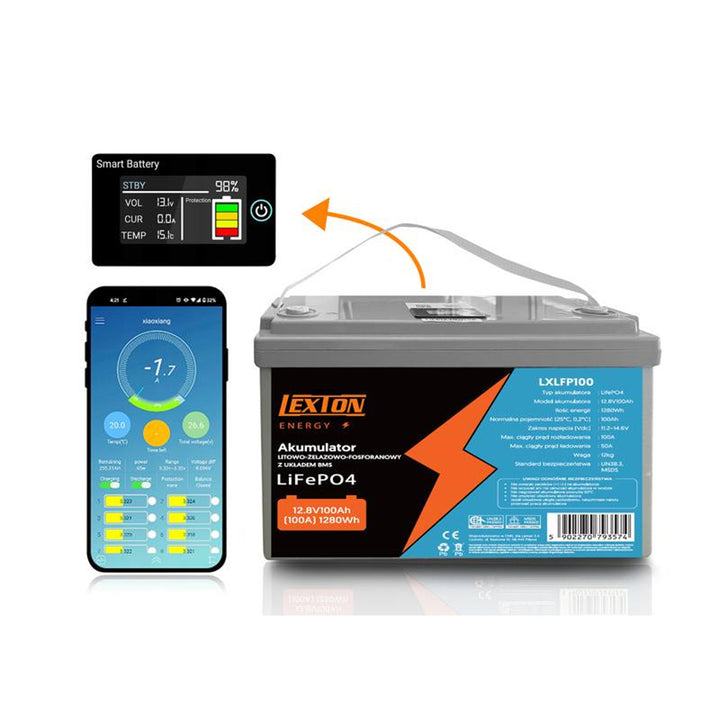 Lexton Lithium-Eisen-Phosphat LiFePo4 Akku, mit BMS, 12,8V, 100Ah, LXLFP100