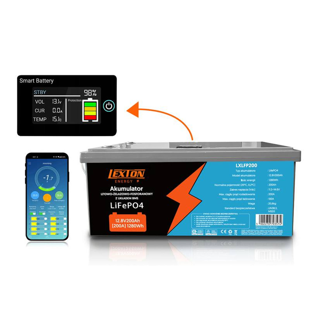 LiFePo4 Lexton Lithium-Eisenphosphat-Akku, mit BMS, 12,8V, 200Ah, LXLFP200