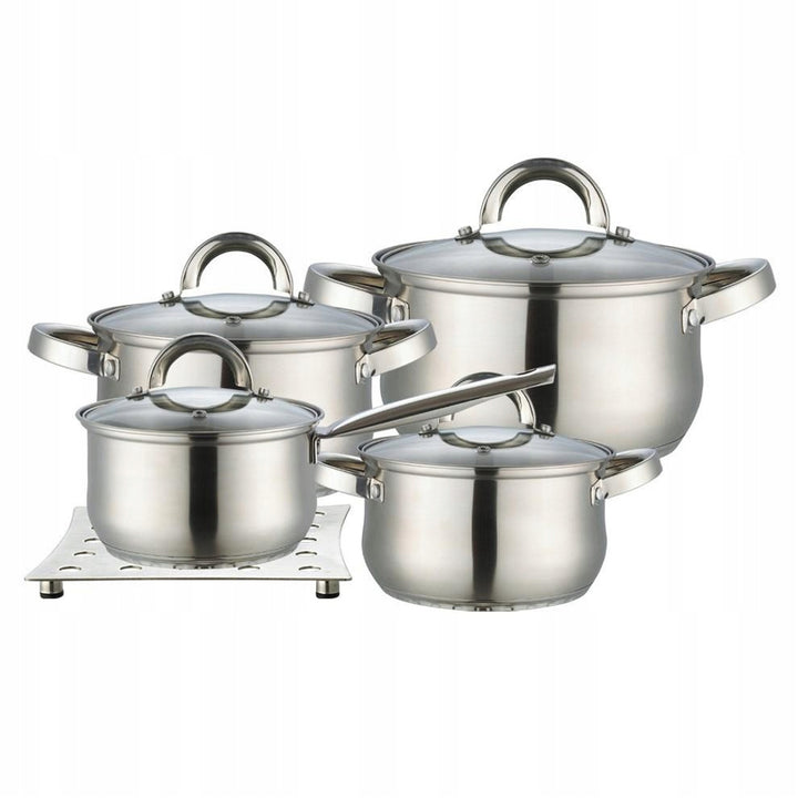 Maestro 9-teiliges Kochgeschirrset 1,5L, 2L, 3L, 5L, Edelstahl, spülmaschinenfest, geeignet für alle Herdarten, Kochplatte, MR-2021