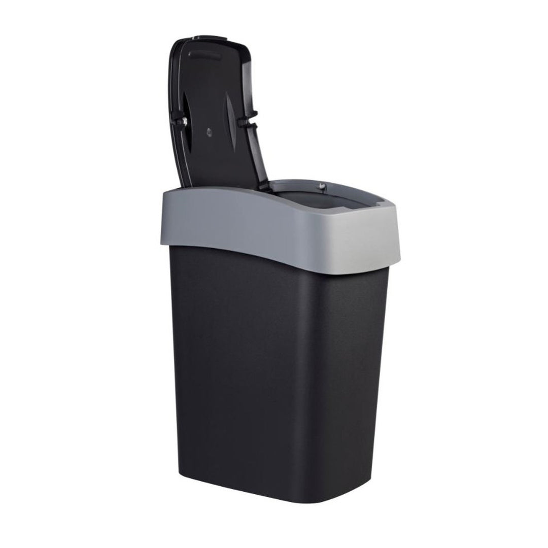 Curver Abfallbehälter, mit Deckel, aufklappbar, 25l, schwarz/silber, Flip Bin