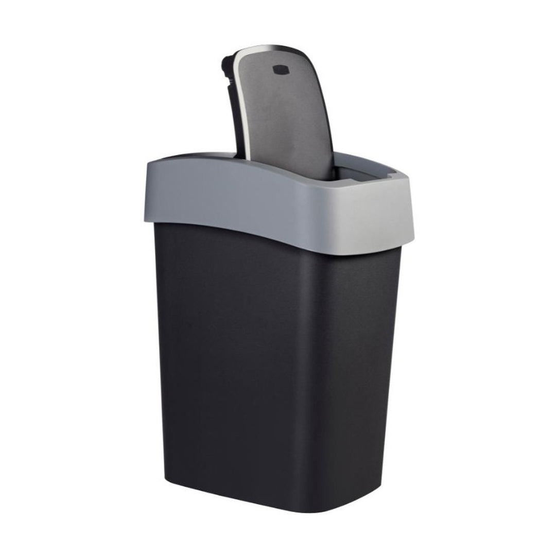 Curver Abfallbehälter, mit Deckel, aufklappbar, 25l, schwarz/silber, Flip Bin