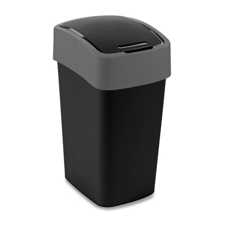Curver Abfallbehälter, mit Deckel, aufklappbar, 25l, schwarz/silber, Flip Bin