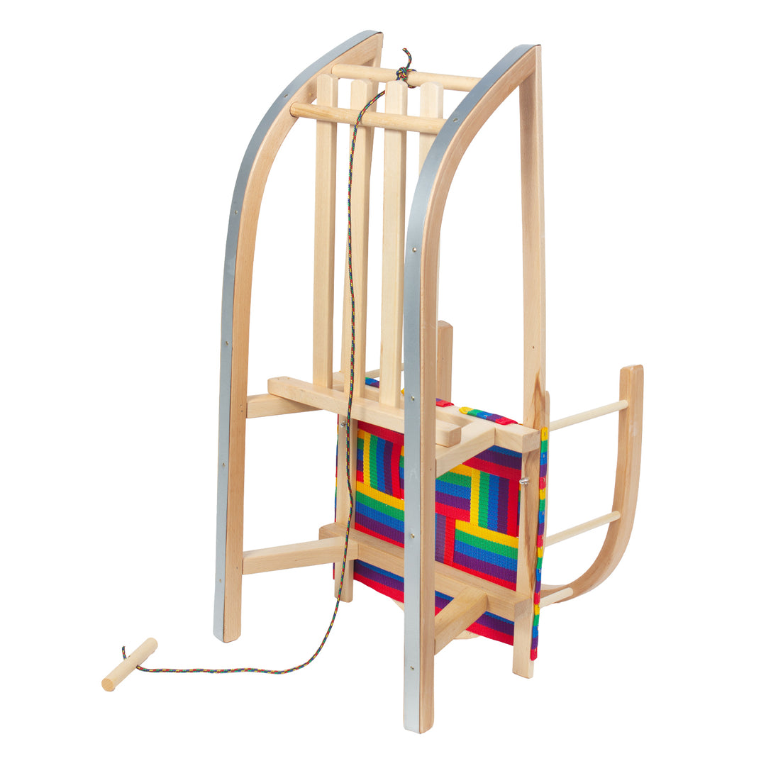 GreenBlue Holzschlitten, Rückenlehne, Stoffsitz, Schnur, bis 100 kg, GB154
