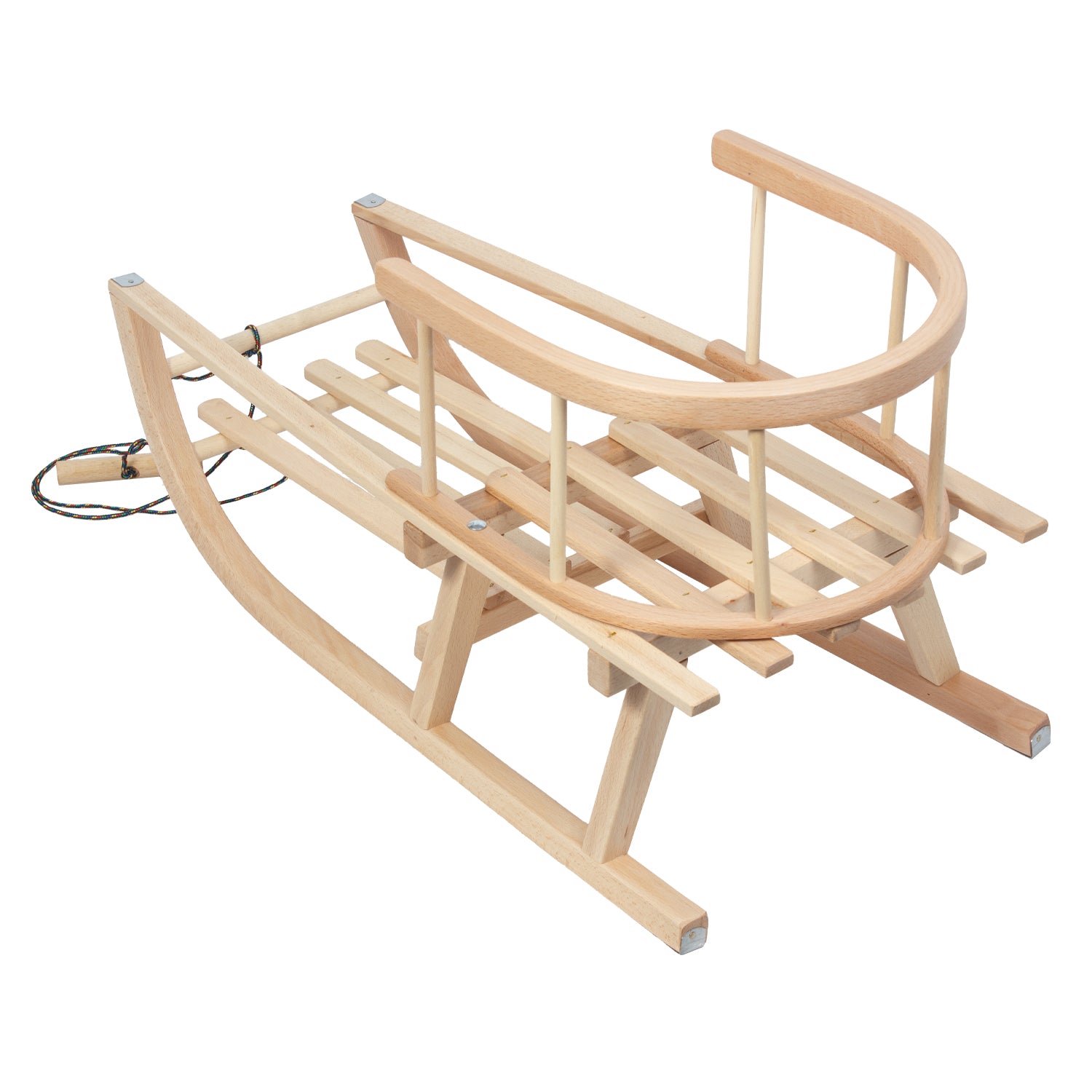 Kombi-Angebot [Holz-Schlitten + universaler Winterfußsack 108cm] Rodel mit Rückenlehne und Zugseil Fußsack geeignet für Babyschale Kinderwagen Buggy mit Lammwolle (hellgrau (108cm