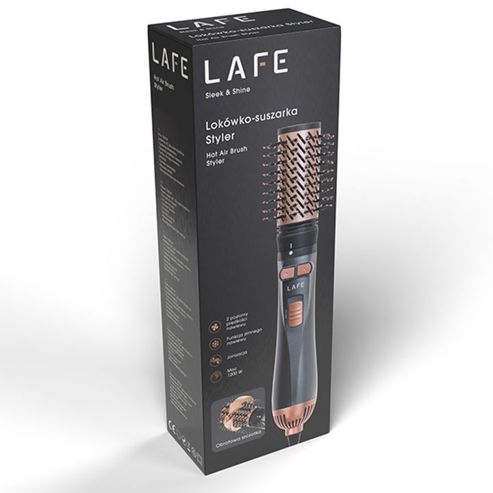 LAFE rotierender Lockenstab/Trockner, 2 Geschwindigkeiten, 3 Heizstufen, Ionisierung, 1200W, Sleek and Shine Style