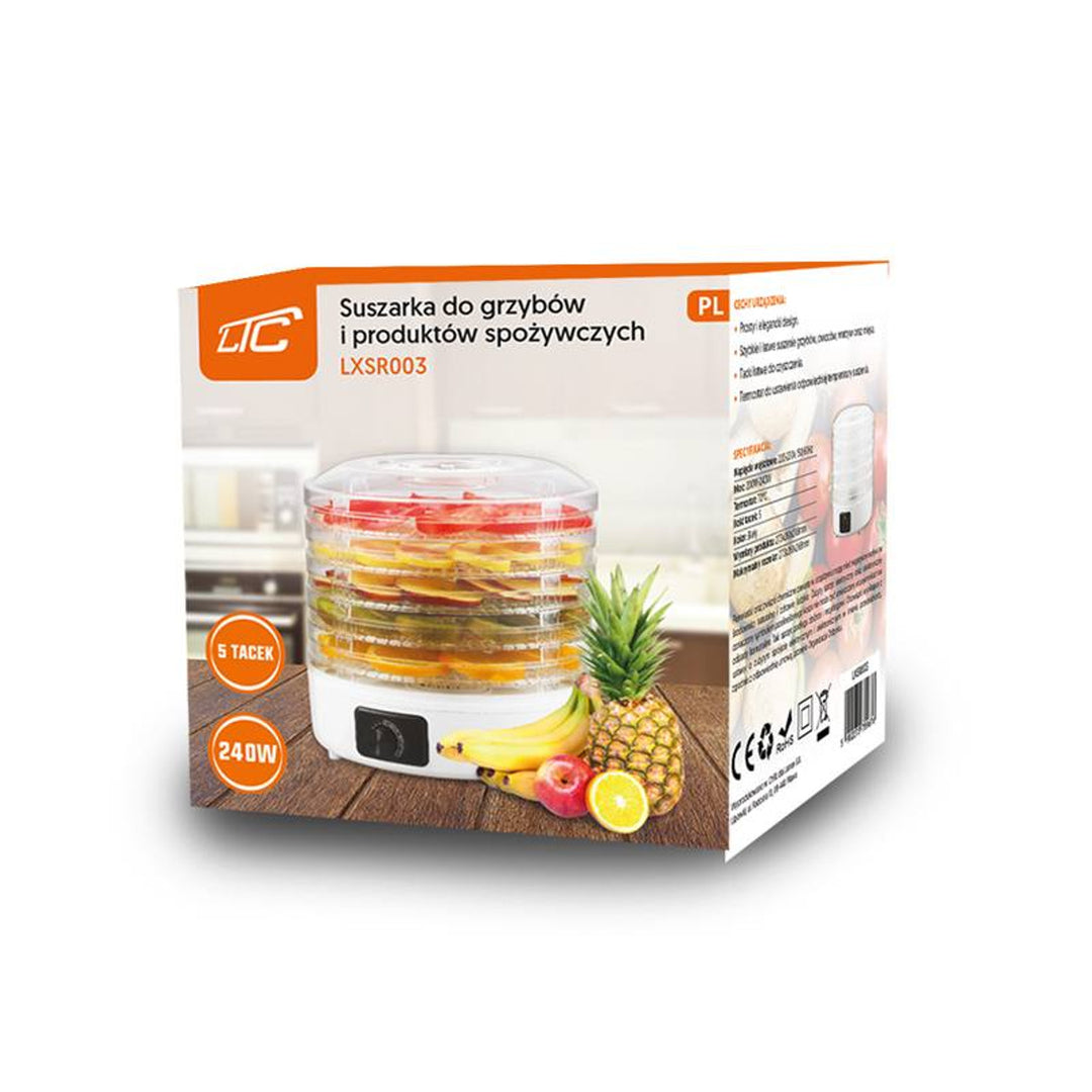Trockner für Pilze, Gemüse, Obst, Fleisch LTC, einstellbare Leistung, rutschfester Boden, 5 Fächer, spülmaschinenfest, LXSR003