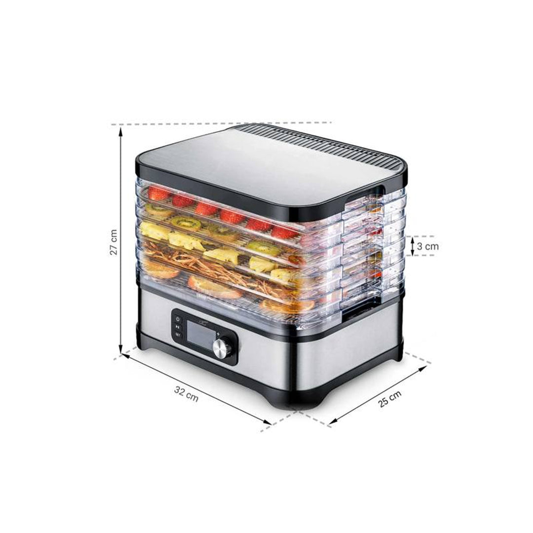 Trockner für Pilze, Gemüse, Obst, Fleisch LTC, einstellbare Leistung, rutschfester Boden, 5 Fächer, spülmaschinenfest, Metall, mit Display, LXSR002