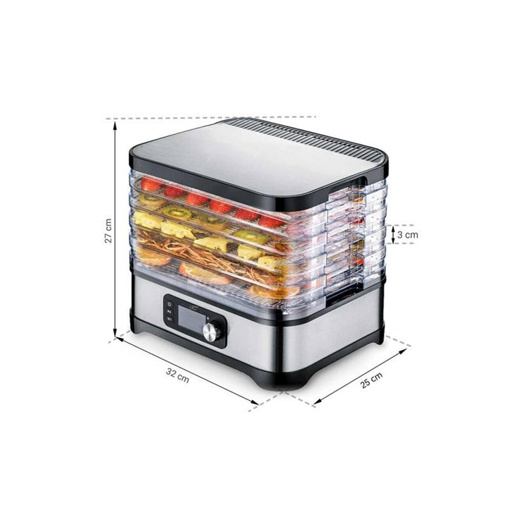 Trockner für Pilze, Gemüse, Obst, Fleisch LTC, einstellbare Leistung, rutschfester Boden, 5 Fächer, spülmaschinenfest, Metall, mit Display, LXSR002