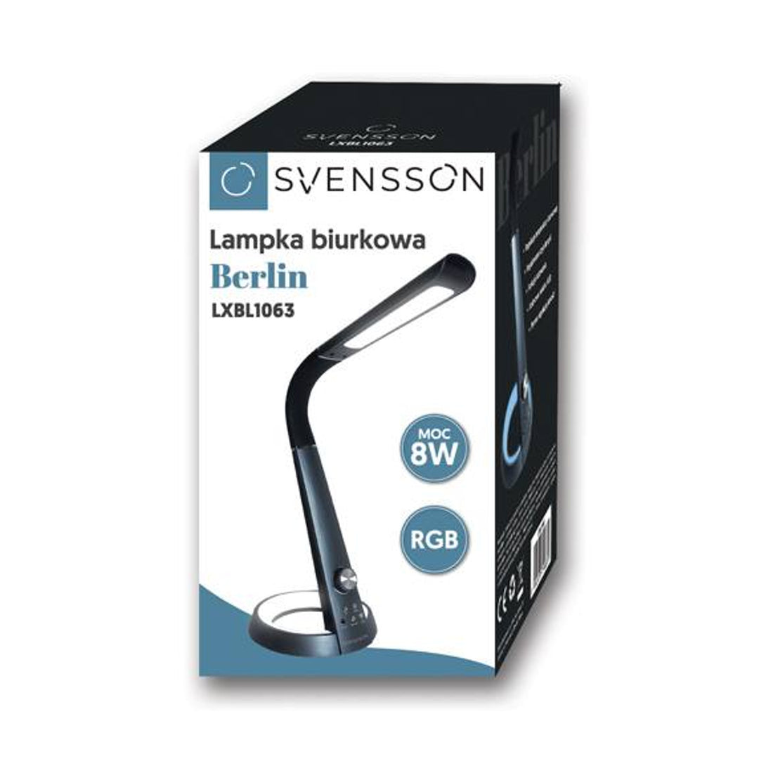 Svensson Büroleuchte, 450 Lumen, 8W Leistung, drei Lichttemperaturen, Ladefunktion für mobile Geräte, RGB-Sockel, LXBL1063