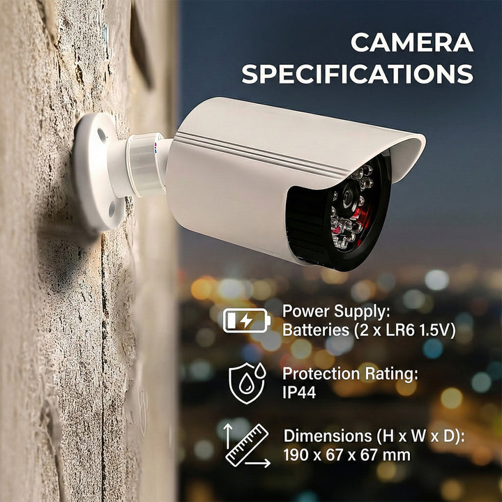 Attrappe einer Röhrenkamera, IR-LEDs, weiß, Stromversorgung 2xAA (nicht im Lieferumfang enthalten), ABS, IR1800 W