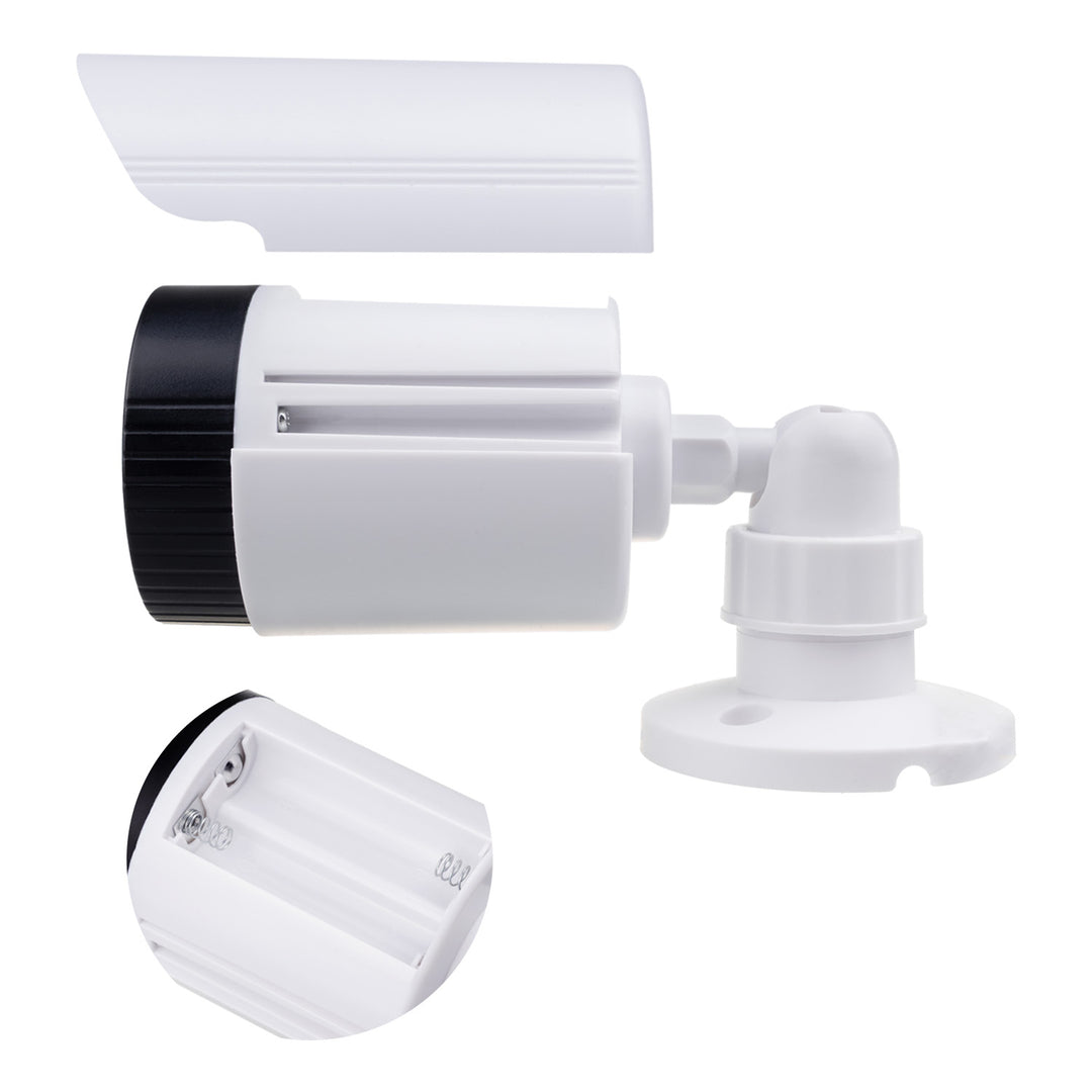 Set mit zwei Attrappen von Röhrenkameras, IR-LEDs, weiß, Stromversorgung 2xAA (nicht im Lieferumfang enthalten), ABS, IR1800 WT