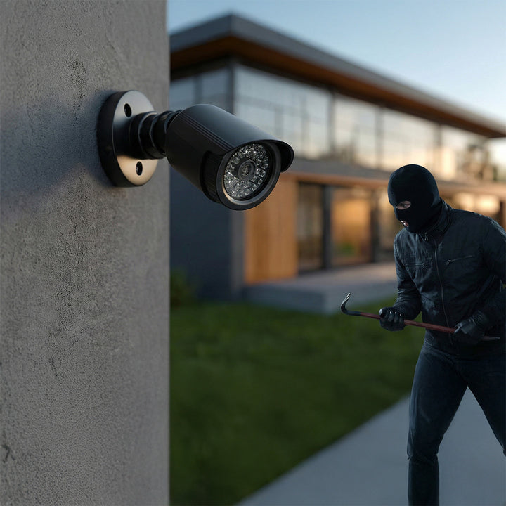 Set mit zwei Attrappen von Röhrenkameras, IR-LEDs, schwarz, Stromversorgung 2xAA (nicht im Lieferumfang enthalten), ABS, IR1800 BT