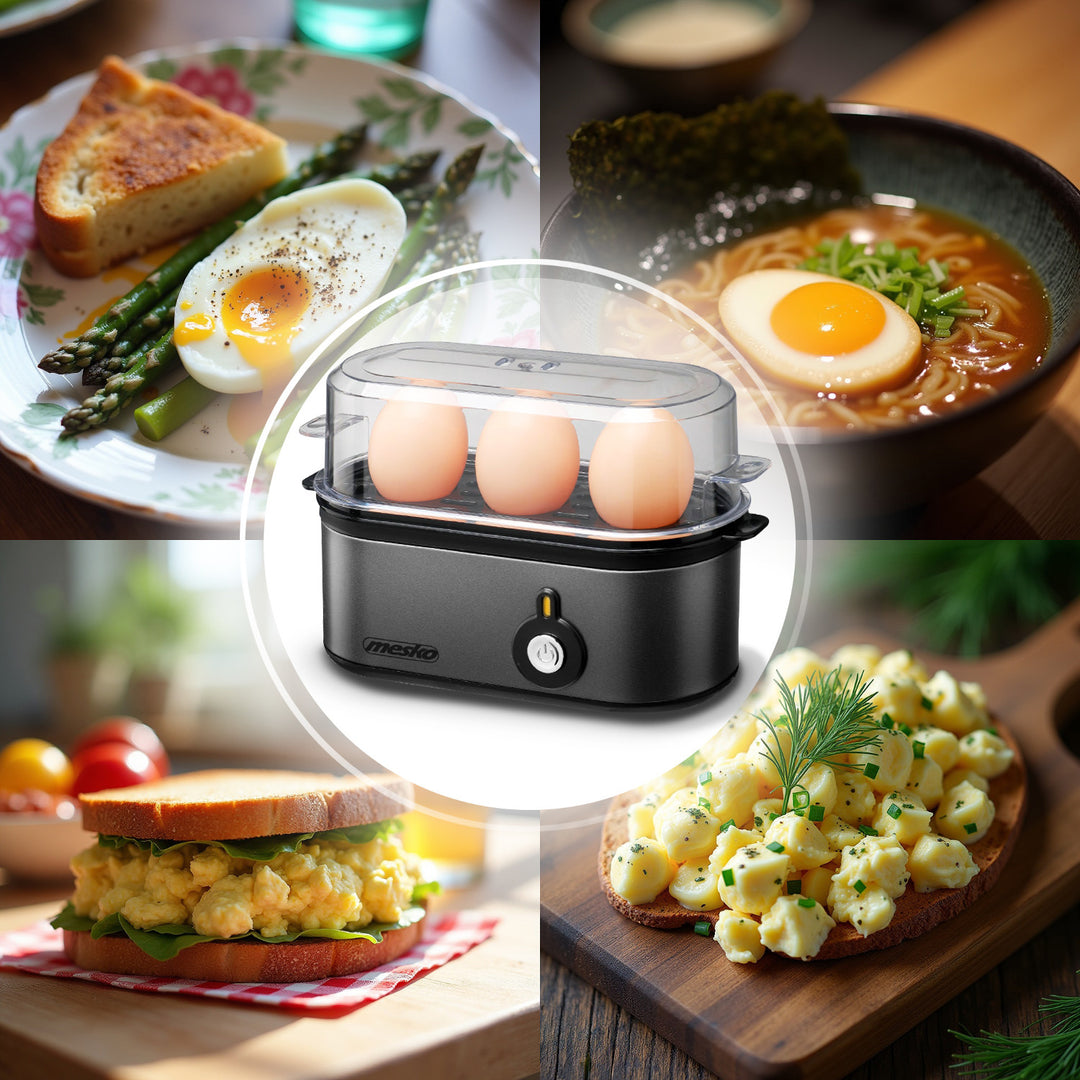 Mesko Eierkocher für 3 Eier, Leistung 210W, wählbare Kochstufe, Kontrollleuchte, MS 4485
