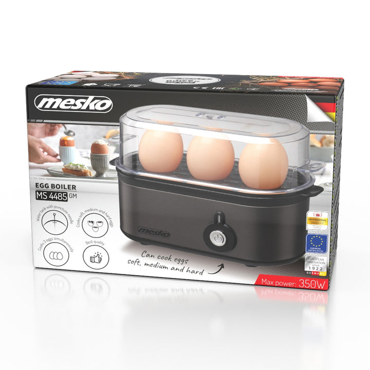 Mesko Eierkocher für 3 Eier, Leistung 210W, wählbare Kochstufe, Kontrollleuchte, MS 4485
