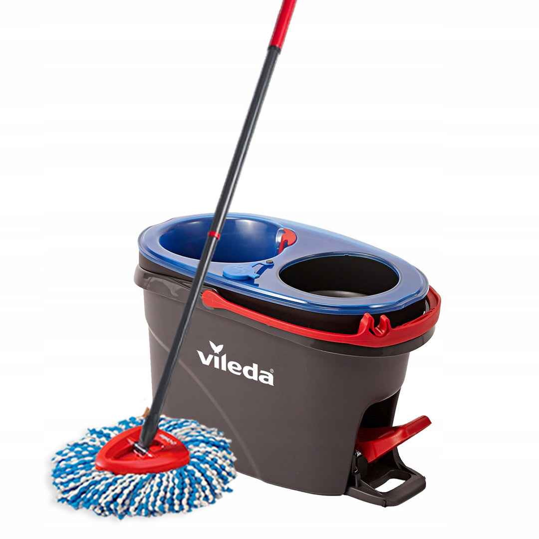 Vileda Rotationsmopp, zwei Kammern, Zentrifugationssystem, klappbare Stange, einfache Reinigung von Ecken, Turbo H2prO + extra Kartusche