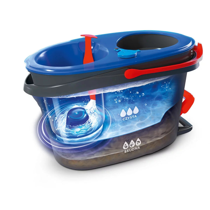 Vileda Rotationsmopp, zwei Kammern, Zentrifugationssystem, klappbare Stange, einfache Reinigung von Ecken, Turbo H2prO + 2 extra Kartuschen