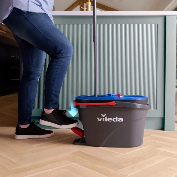 Vileda Rotationsmopp, zwei Kammern, Zentrifugationssystem, klappbare Stange, einfache Reinigung von Ecken, Turbo H2prO + 2 extra Kartuschen