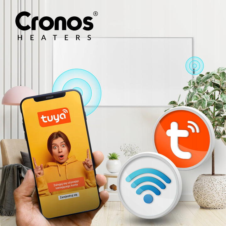 Cronos Infrarotheizung, 770W, Smartphone gesteuert, eingebauter Thermostat, 98% Umwandlungsrate, Schutzart IP44, Synthelith PRO CRP-770TWP
