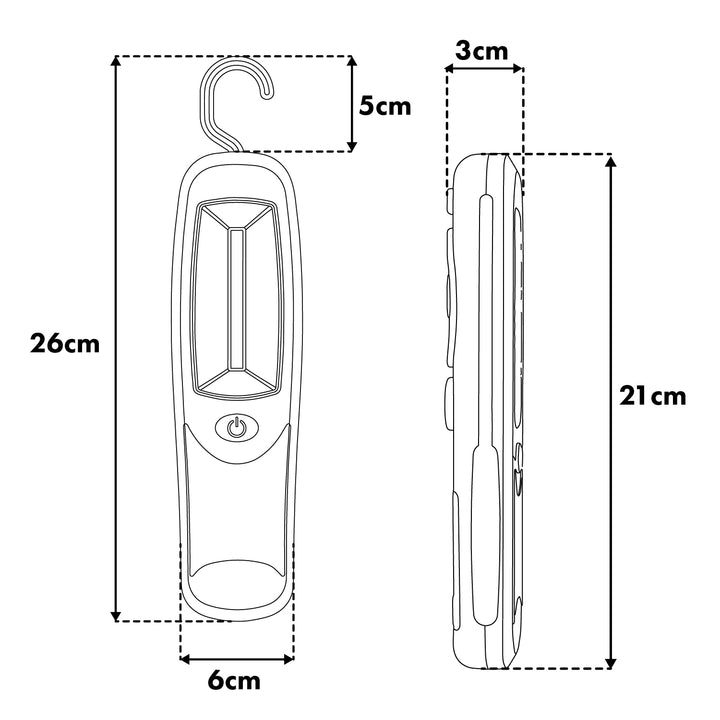 Maclean COB-LED-Werkstattlampe, Magnet, Haken, 3xAA, MCE03 + 3x Varta Industrial LR6/AA R-06-Batterien
