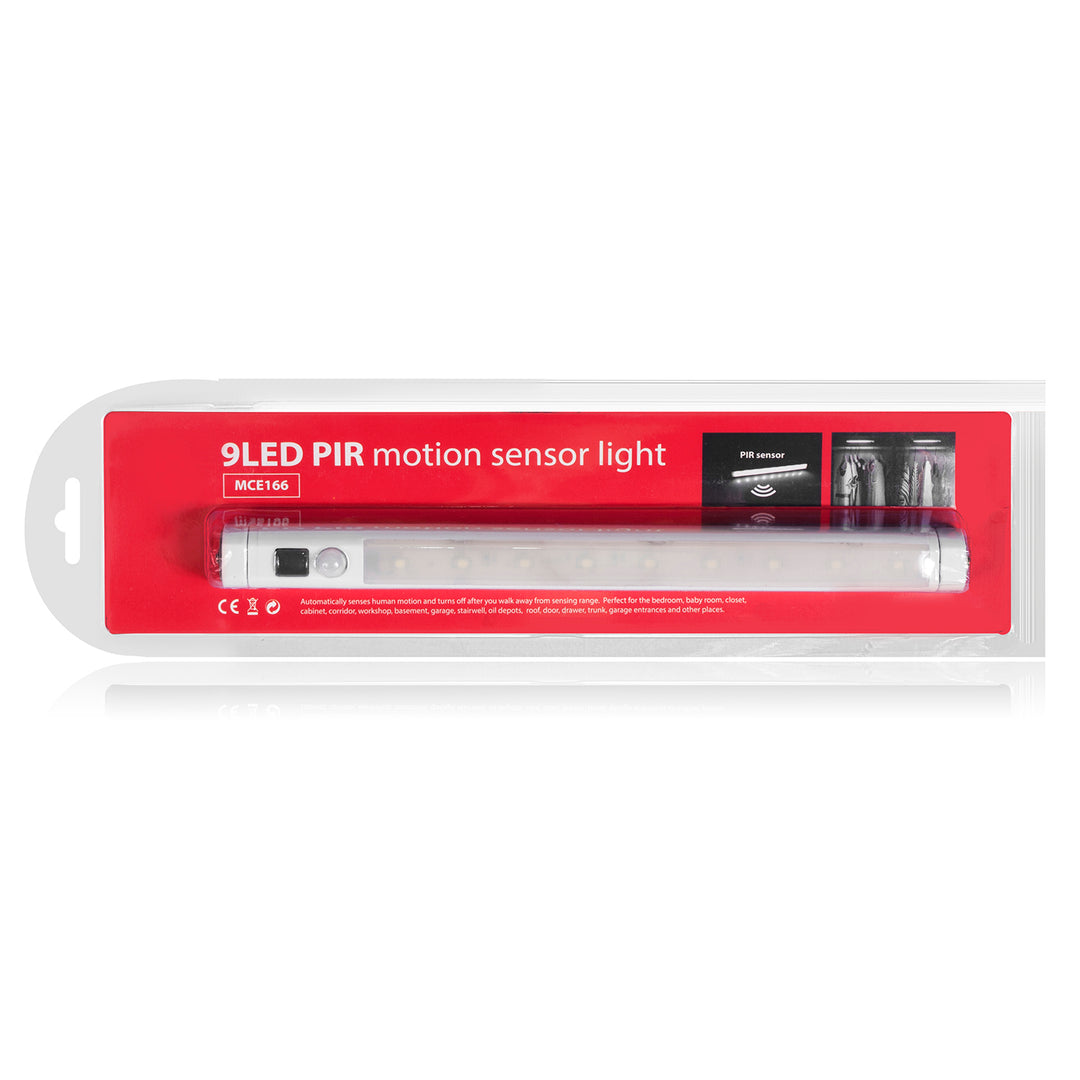 Maclean LED-Küchenleuchte, Unterbau 9 SMD, batteriebetrieben, PIR-Sensor ein/aus, MCE166 + 3x Varta Industrial LR6/AA R-06 Batterien
