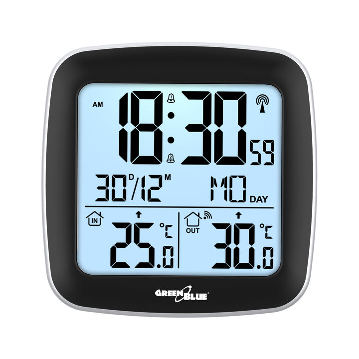 GreenBlue drahtlose Wetterstation, mit DCF, Kalender, Alarm, GB542 + 4x Varta Industrial AAA Alkalibatterie