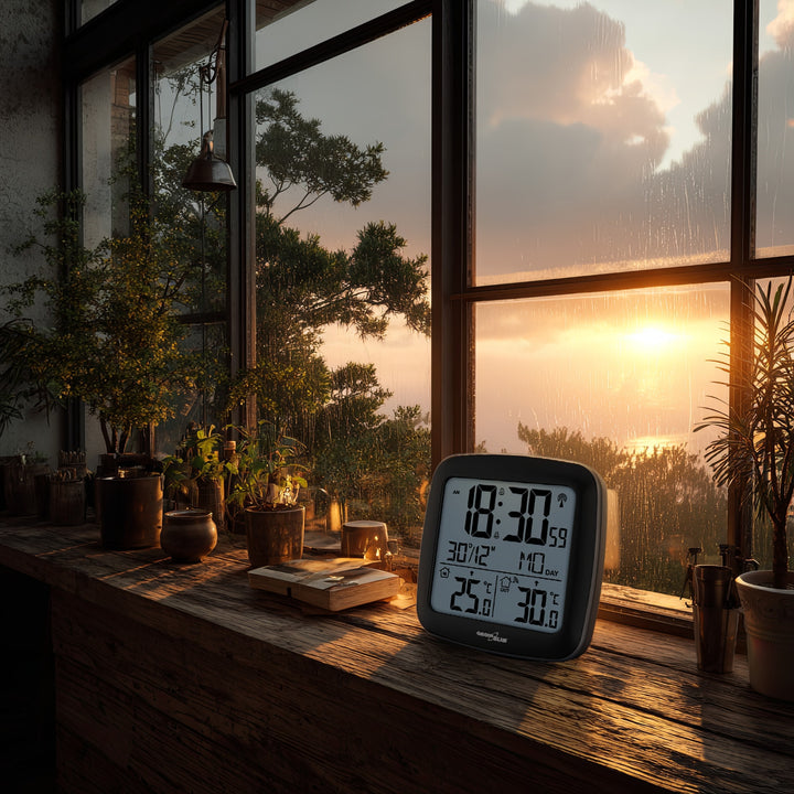 GreenBlue drahtlose Wetterstation, mit DCF, Kalender, Alarm, GB542 + 4x Varta Industrial AAA Alkalibatterie