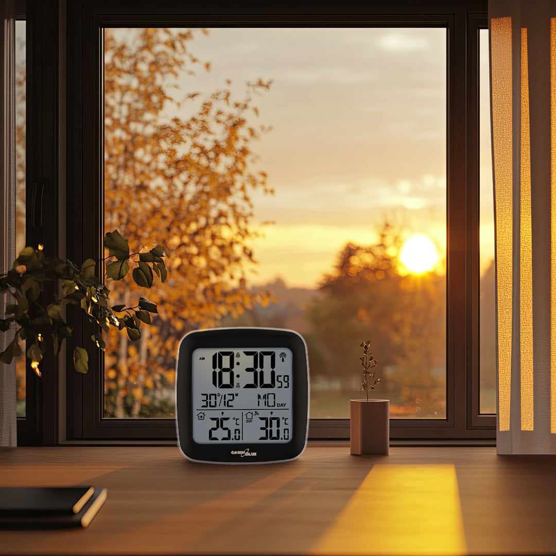 GreenBlue drahtlose Wetterstation, mit DCF, Kalender, Alarm, GB542 + 4x Varta Industrial AAA Alkalibatterie