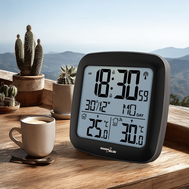 GreenBlue drahtlose Wetterstation, mit DCF, Kalender, Alarm, GB542 + 4x Varta Industrial AAA Alkalibatterie