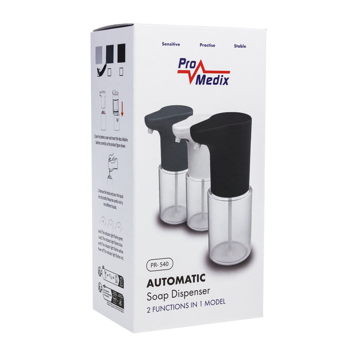Promedix automatischer Spender, Spenderbehälter für Flüssigseifen, Desinfektionsflüssigkeiten, 300ml, 4xAA, weiß, PR-540W + 4 AA Varta Industrial Batterien