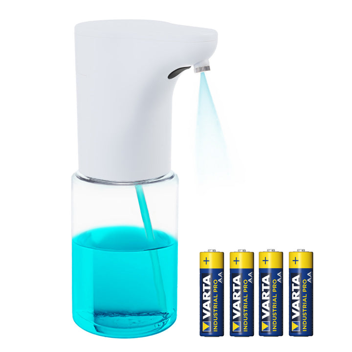 Promedix automatischer Spender, Spenderbehälter für Flüssigseifen, Desinfektionsflüssigkeiten, 300ml, 4xAA, weiß, PR-540W + 4 AA Varta Industrial Batterien