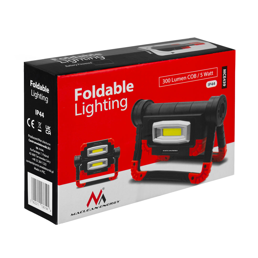 Maclean LED COB Arbeitsleuchte, 300 lm, 3 Lichtmodi, Farbtemperatur 6500K, MCE439 + 4x Varta Industrial AA Batterien