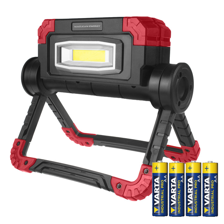 Maclean LED COB Arbeitsleuchte, 300 lm, 3 Lichtmodi, Farbtemperatur 6500K, MCE439 + 4x Varta Industrial AA Batterien