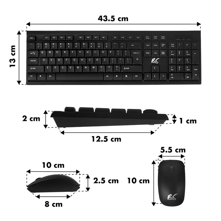 Kabellose Tastatur + Maus COMBO NanoRS, RS580 + 2x AAA Alkalibatterie Varta Industrial