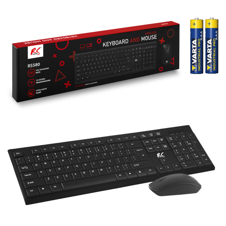 Kabellose Tastatur + Maus COMBO NanoRS, RS580 + 2x AAA Alkalibatterie Varta Industrial