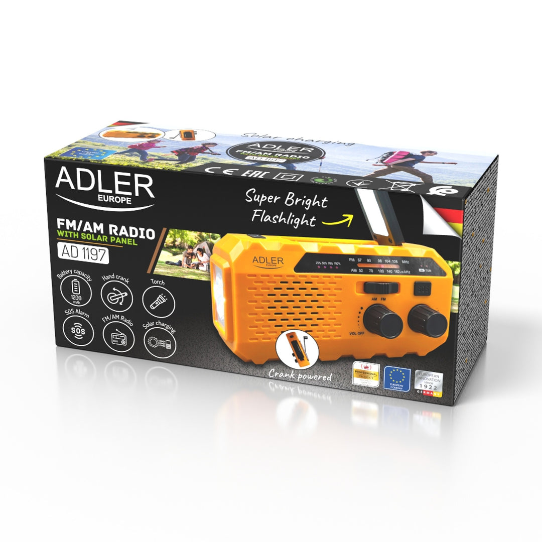 Adler Solarradio, 1200 mAh Akku, Taschenlampe, Handkurbel, AD 1197