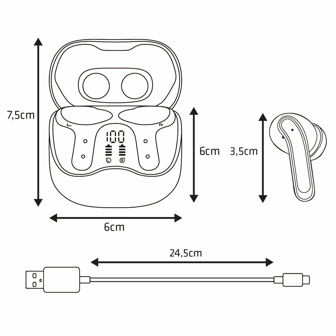 Audiocore AC591 PRO Wireless-Kopfhörer, Hybrid-ANC, ENC, 6 Mikrofone, Ladecase, Tuya