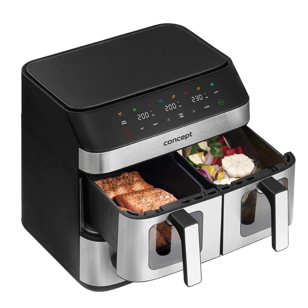 Concept fettfreie Fritteuse, 3 separate Schubladen, synchronisiertes Garen, 8 voreingestellte Programme, FR9000