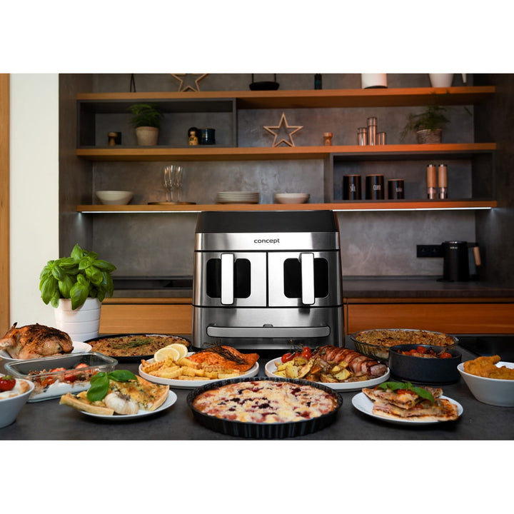 Concept fettfreie Fritteuse, 3 separate Schubladen, synchronisiertes Garen, 8 voreingestellte Programme, FR9000