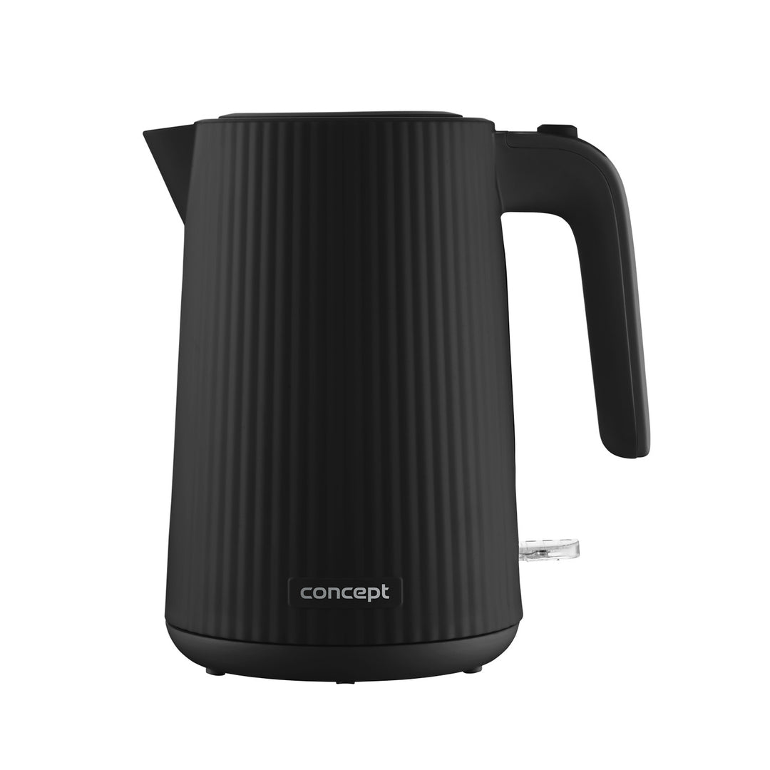Concept Kunststoff-Wasserkocher, 1,7 l, geriffeltes Design, dreifaches Sicherheitssystem, Sedimentfilter, Wasserstandsanzeige, schwarz, RK2391