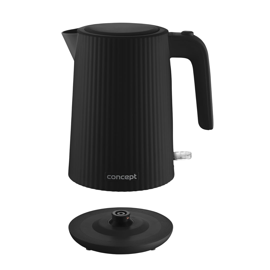 Concept Kunststoff-Wasserkocher, 1,7 l, geriffeltes Design, dreifaches Sicherheitssystem, Sedimentfilter, Wasserstandsanzeige, schwarz, RK2391