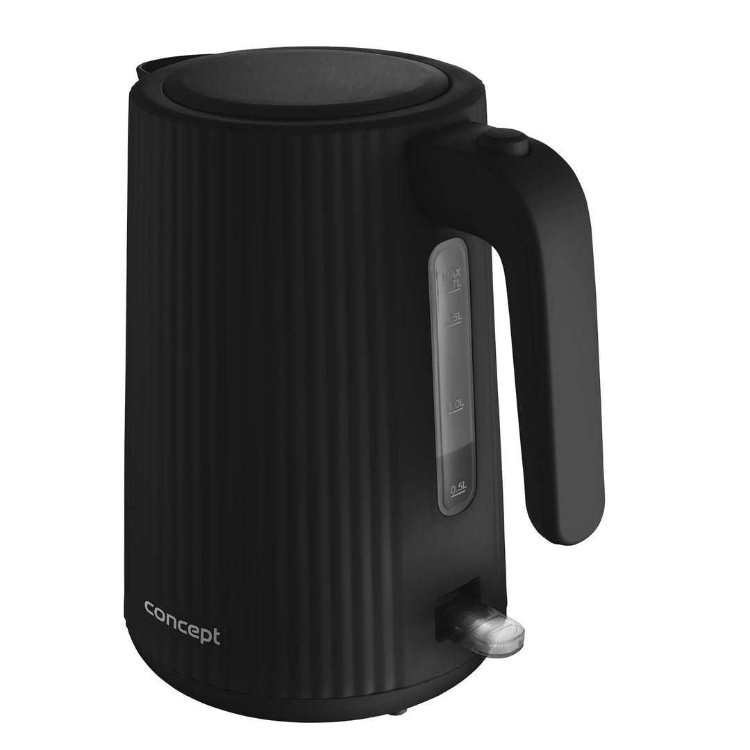 Concept Kunststoff-Wasserkocher, 1,7 l, geriffeltes Design, dreifaches Sicherheitssystem, Sedimentfilter, Wasserstandsanzeige, schwarz, RK2391