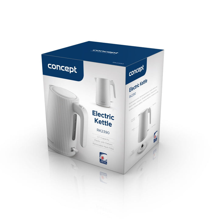 Concept Kunststoff-Wasserkocher, 1,7 l, geriffeltes Design, dreifaches Sicherheitssystem, Sedimentfilter, Wasserstandsanzeige, weiß, RK2390