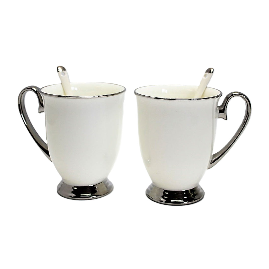 Weiße Becher 2pc Chrome Griffe, Teelöffel, Porzellan, Elegant, Königin – Euroelectronics DE