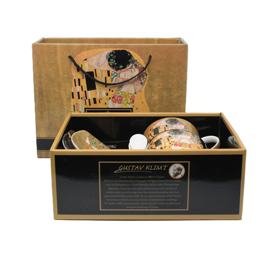 2er-Set Königin-Isabell-Porzellantassen, Klimt's Kiss-Motiv, Teelöffel, 250ml, W25KL60-2-19000