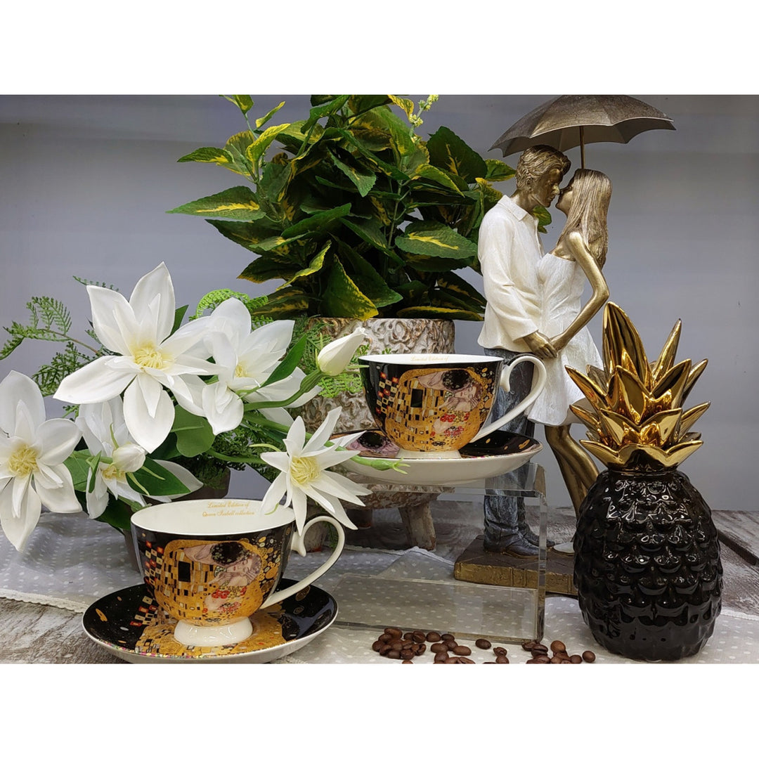 2er-Set Königin-Isabell-Porzellantassen, Klimt's Kiss-Motiv, 250ml, W8KL356-22383