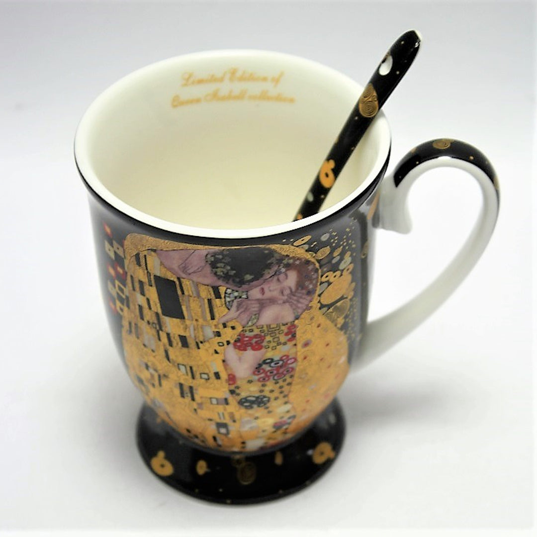 Königin Isabel Porzellanbecher mit Löffel, Löffel, Klimt Kiss Motiv, 300ml, W9KL338-09121