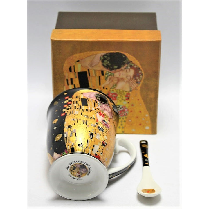 Königin Isabel Porzellanbecher mit Löffel, Löffel, Klimt Kiss Motiv, 300ml, W9KL338-09121