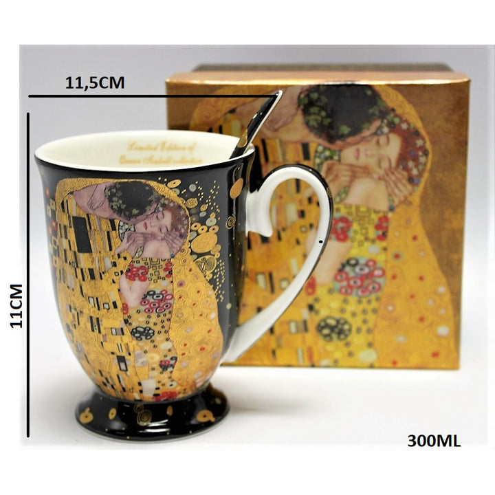 Königin Isabel Porzellanbecher mit Löffel, Löffel, Klimt Kiss Motiv, 300ml, W9KL338-09121