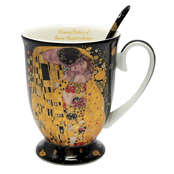 Königin Isabel Porzellanbecher mit Löffel, Löffel, Klimt Kiss Motiv, 300ml, W9KL338-09121